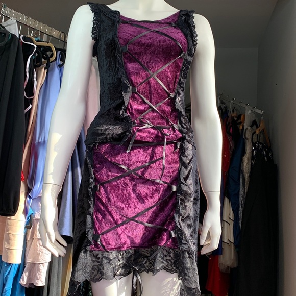 Set Top Skirt Dress Velvet GOTHIC Punk Lace Corset Halloween Small - Picture 3 of 12